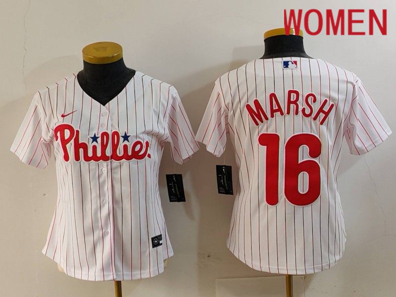 Women Philadelphia Phillies #16 Marsh White stripe Nike Game 2024 MLB Jersey style 726